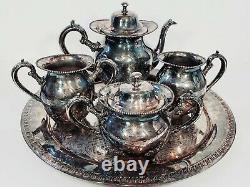Columbia Silver Co. Quadruple 4 Pc Tea Set With Leonard Tray Silver Plate 5 pcs