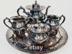 Columbia Silver Co. Quadruple 4 Pc Tea Set With Leonard Tray Silver Plate 5 pcs
