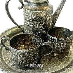 Derby SP Repousse Tea Set 4 Piece Silver Plated Tray Teapot Creamer Sugar 1930's