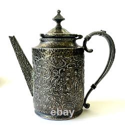 Derby SP Repousse Tea Set 4 Piece Silver Plated Tray Teapot Creamer Sugar 1930's