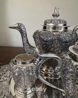 Djokja Togya Silver Tea Set Stamped NUR 800 DELUX Yogya Lotus Flower