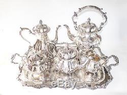 Du Barry Chased Silver Plate Coffee Tea Service Set With Kettle Stand with Tray
