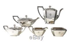 Durgin Sterling Silver Coffe & Tea Service Set, circa 1890. Hand Chased