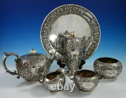 Durgin Sterling Silver Tea Set 6pc Hand Chased Flowers Scrollwork #8801 (#2861)