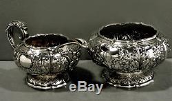 Durgin Sterling Silver Tea Set c1895 Hand Decorated