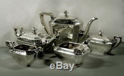 Durgin Sterling Tea & Coffee Set c1920 Hand Decorated
