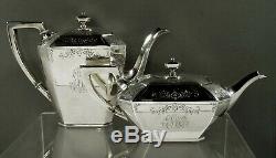 Durgin Sterling Tea & Coffee Set c1920 Hand Decorated