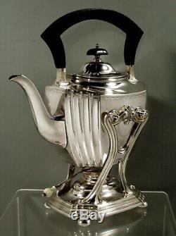 Durgin Sterling Tea Set Kettle & Stand c1920 Hand Decorated