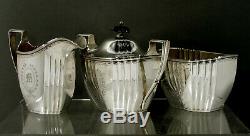 Durgin Sterling Tea Set c1920 Hand Decorated 56 Ounces