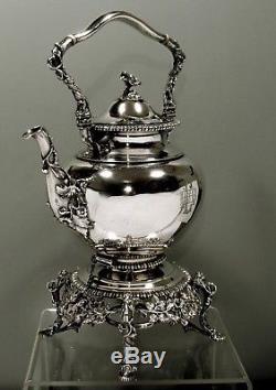E. Mead Silver Tea Kettle & Stand TEA SET c1850 St. Louis 81 OZ