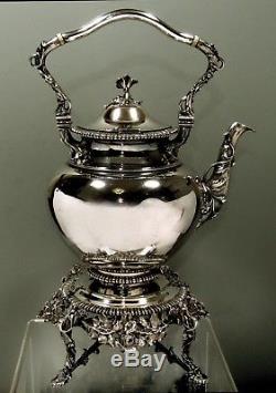 E. Mead Silver Tea Kettle & Stand TEA SET c1850 St. Louis 81 OZ