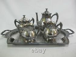 EASTLAKE Style Antique WM ROGERS Quadruple Silverplate TEA Coffee Set with Tray