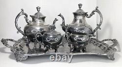 ETON, 5-Piece Large/Heavy Ornate Silverplate Tea Set/Service, VTG 1950's NY USA
