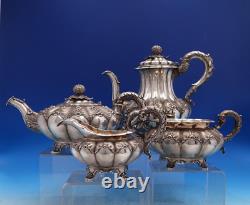 Edward Barnard English Georgian Sterling Silver Tea Set 4pc 3-D Gourds (#7502)