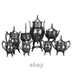 Eight Piece Antique Egyptian Revival Silver Plated Tea Set C1890