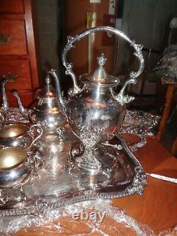 Eight Piece Antique Silver on Copper Tea Set With Tray