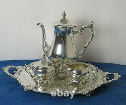Elegant 3 Pc Silver Plated Wm Rogers Tea Set On Tray C 1938