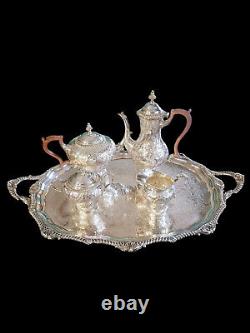 English Antique Silver Plated Tea & Coffee Service with Tray, Coffee/Tea Set