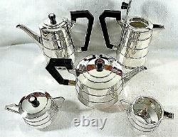 English Art Deco Silver Plate Teaset Sold by Kirby and Beard & Co, Paris, France