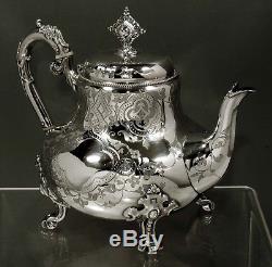 English Sterling Silver Tea Set 1866 GOTHIC REVIVAL 52 OZ
