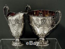 English Sterling Silver Tea Set 1866 HAND DECORATED 53 OZ