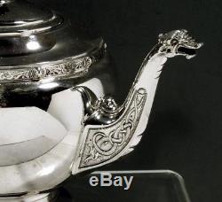 English Sterling Silver Tea Set CELTIC DRAGONS 1954, ADIE BROS