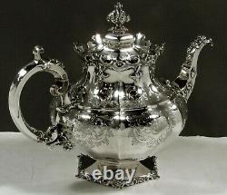 English Sterling Tea Set 1847 GOTHIC REVIVAL