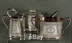 English Sterling Tea Set 1868 Bradbury, London Hand Engraved 52 oz