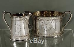 English Sterling Tea Set 1868 Bradbury, London Hand Engraved 52 oz