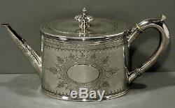 English Sterling Tea Set 1877-1884 Barnards Hand Engraved