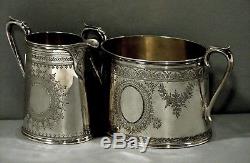 English Sterling Tea Set 1877-1884 Barnards Hand Engraved
