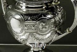 English Sterling Tea Set 1877 NeoClassical Hand Decorated