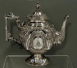 English Sterling Tea Set 1891 EAGLE HANDLES BROOKS FAMILY