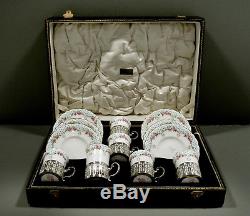 English Sterling Tea Set 1918 Wm. Hutton Minton Cups & Saucers IN CASE