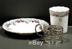 English Sterling Tea Set 1918 Wm. Hutton Minton Cups & Saucers IN CASE