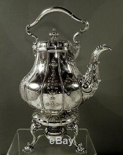 English Sterling Tea Set Kettle & Stand 1870 Abercrombie 86 Oz