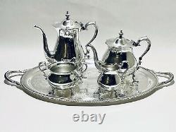 Exquisite Antique Set of 4 EPC Poole Tea Set on Old Sheffield Silver Plate Tray