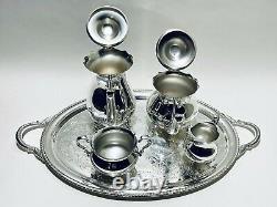 Exquisite Antique Set of 4 EPC Poole Tea Set on Old Sheffield Silver Plate Tray