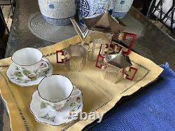 Extra Fancy Rare Lunt Silver Ny Botanical Gardens Pagoda Chinoiserie Teapot Set