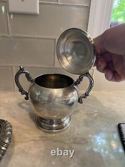 F. B. Rogers Silver 1883 Silverplate Tea Coffee Pot Creamer Sugar Footed Platter
