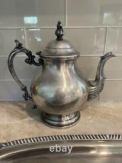 F. B. Rogers Silver 1883 Silverplate Tea Coffee Pot Creamer Sugar Footed Platter
