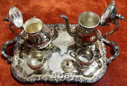 FB Rogers Silver Co vintage Coffee & Tea set With Large Footed Tray HEAVY 14 lbs