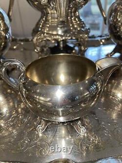 FB Rogers Silver Plated Large 7 Piece Coffee/Tea Set With Footed Tray Beautiful