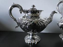 Fancy Tea Set, Sterling Silver Victorian Chased & Engraved, Marked London 1847