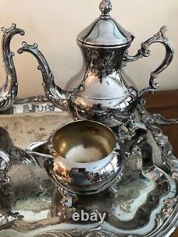 Fb Rogers Silver Plate Tea & Coffee Set With Tray Vintage Oversized