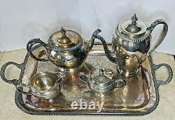 Fiesta Oneida LTD 6 Piece Silver Plated Tea Serving Set Tray Creamer Sugar Pots