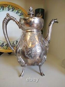 Figural Egyptian Revival Tea Pot Set 3 Pcs, Triple Silver Plate Set by Manhattan