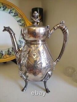 Figural Egyptian Revival Tea Pot Set 3 Pcs, Triple Silver Plate Set by Manhattan