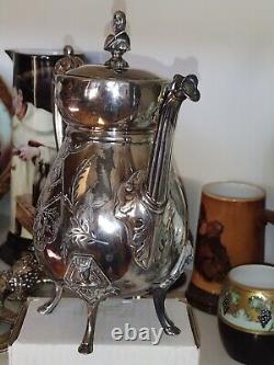 Figural Egyptian Revival Tea Pot Set 3 Pcs, Triple Silver Plate Set by Manhattan