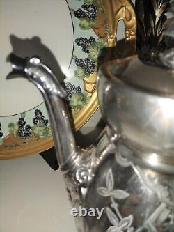 Figural Egyptian Revival Tea Pot Set 3 Pcs, Triple Silver Plate Set by Manhattan